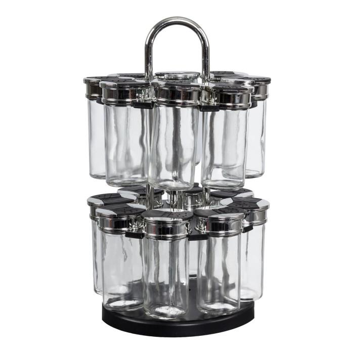 Carrousel à Épices 2 Niveaux "16 Pots" 31cm Noir | Pot à Épices & Porte-Épices Boîtes de Rangement Noir