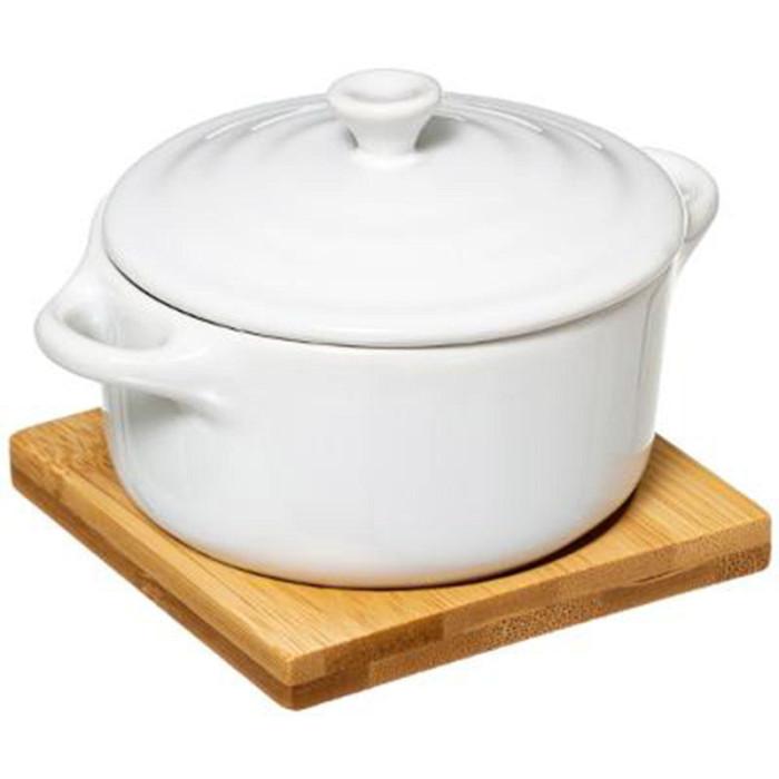 Cocotte & Soucoupe "Bambou" 13cm Blanc | Cocotte, Faitout & Marmite Cocotte, Faitout & Marmite Blanc & Naturel