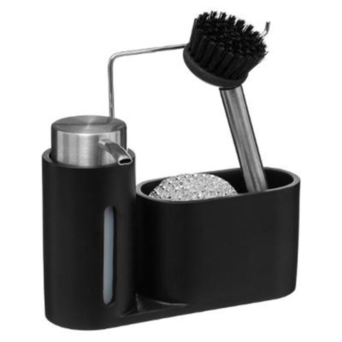 Kit Vaisselle 3 Pièces "Washing" 22cm Noir | Tapis d’Évier & Porte-Éponge Equipement de Cuisine Noir