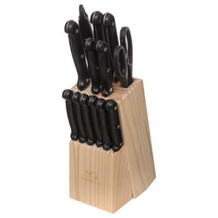 Lot de 11 Couteaux & Bloc de Rangement "Wood" 34cm Noir | Couteau de Cuisine Couteau de Cuisine Couteau de Cuisine