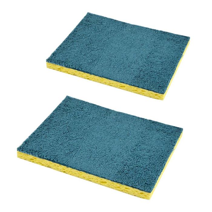 Lot de 2 Éponges Microfibre "Végétale" 15cm Bleu | Accessoire de Nettoyage Accessoire de Nettoyage Accessoire de Nettoyage