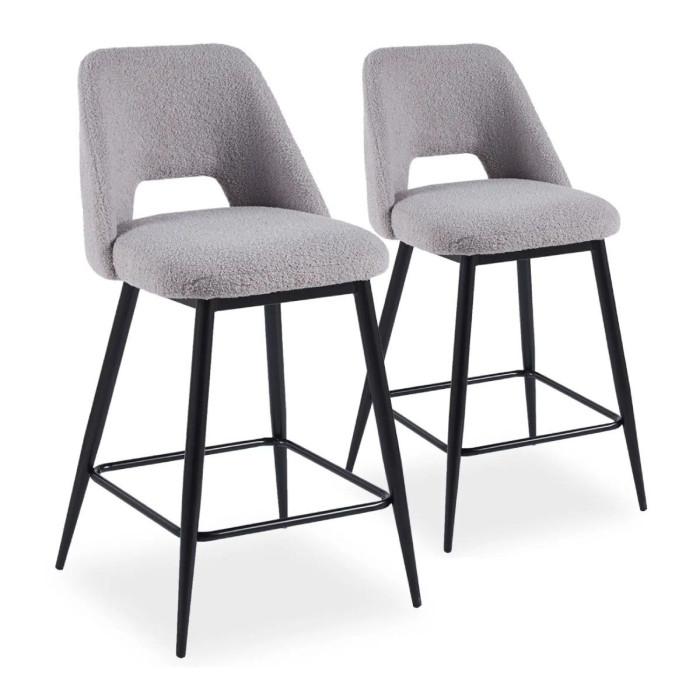 Lot de 2 Chaises de Bar "Bouclette" 92cm Gris & Noir | Tabouret de bar Cuisine & Bar Gris & Noir