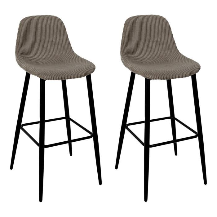 Lot de 2 Chaises de Bar Côtelé "Scott" 100cm Taupe | Tabouret de bar Cuisine & Bar Tabouret de bar