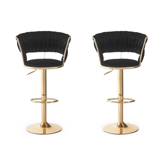 Lot de 2 Chaises de Bar en Velours "Odyssée" 109cm Noir & Or | Tabouret de bar Cuisine & Bar Noir & Or