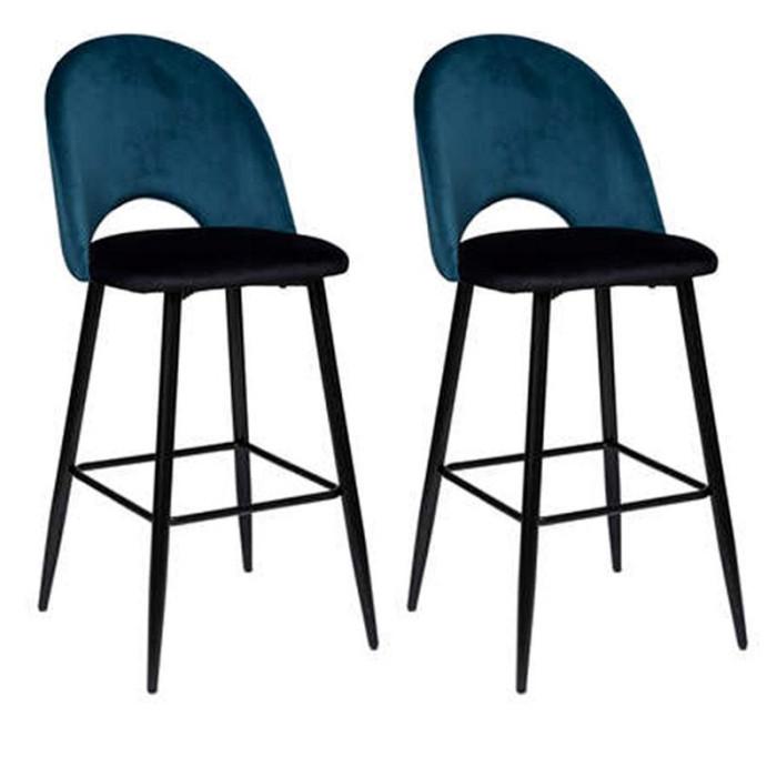 Lot de 2 Chaises de Bar "Kara" 110cm Bleu Canard | Tabouret de bar Cuisine & Bar Bleu Canard