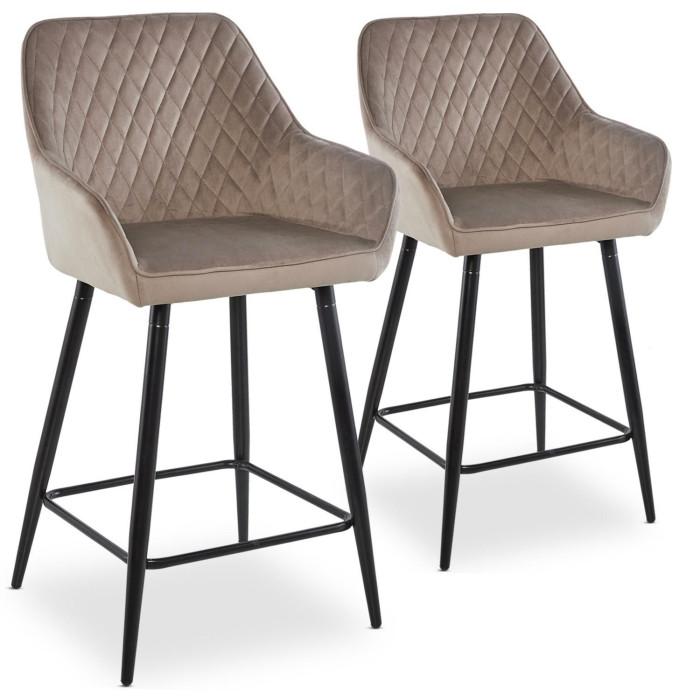 Lot de 2 Chaises de Bar Velours "Onika" 105cm Taupe | Tabouret de bar Cuisine & Bar Tabouret de bar