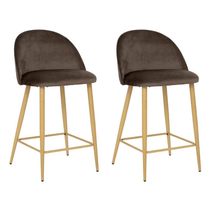 Lot de 2 Chaises de Bar Velours "Slano" 89cm Taupe | Tabouret de bar Cuisine & Bar Tabouret de bar