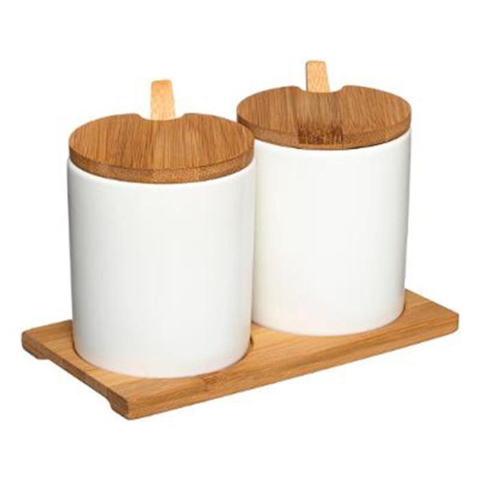 Lot de 2 Pots à Épices "Céramique" 18cm Blanc | Pot à Épices & Porte-Épices Boîtes de Rangement Blanc