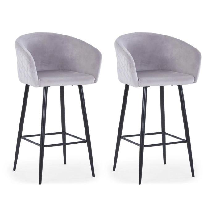 Lot de 2 Tabourets de Bar en Velours "Kandi" 106cm Argent | Tabouret de bar Cuisine & Bar Argent