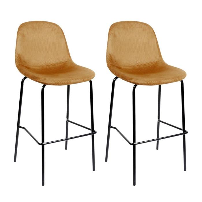 Lot de 2 Tabourets de Bar Velours "Giulia" 100cm Jaune | Tabouret de bar Cuisine & Bar Jaune