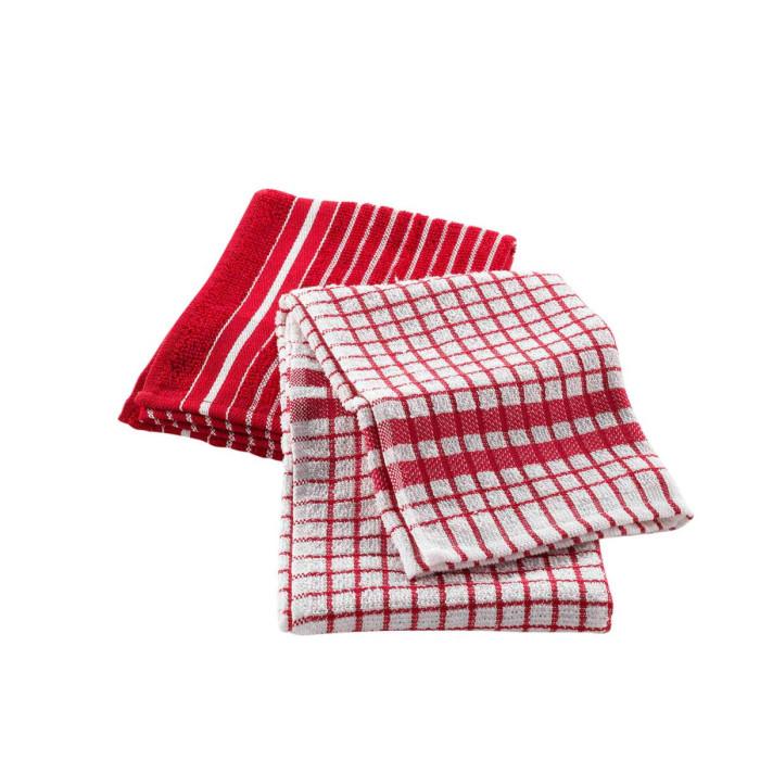 Lot de 2 Torchons Éponge "Classico" 50x70cm Rouge | Torchon & Essuie Main Linge de Cuisine Rouge