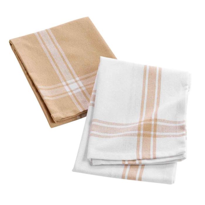 Lot de 2 Torchons "Cuisiline" 50x70cm Beige | Torchon & Essuie Main Linge de Cuisine Beige