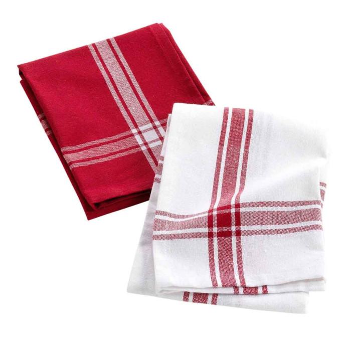 Lot de 2 Torchons "Cuisiline" 50x70cm Bordeaux | Torchon & Essuie Main Linge de Cuisine Bordeaux