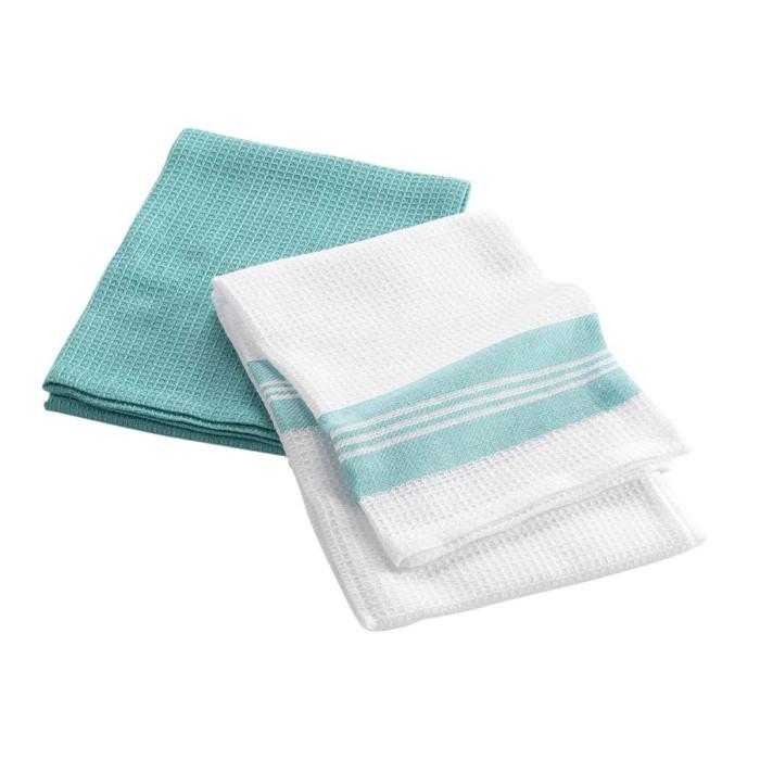 Lot de 2 Torchons Nid d’Abeille "Menton" 50x70cm Turquoise | Torchon & Essuie Main Linge de Cuisine Torchon & Essuie Main