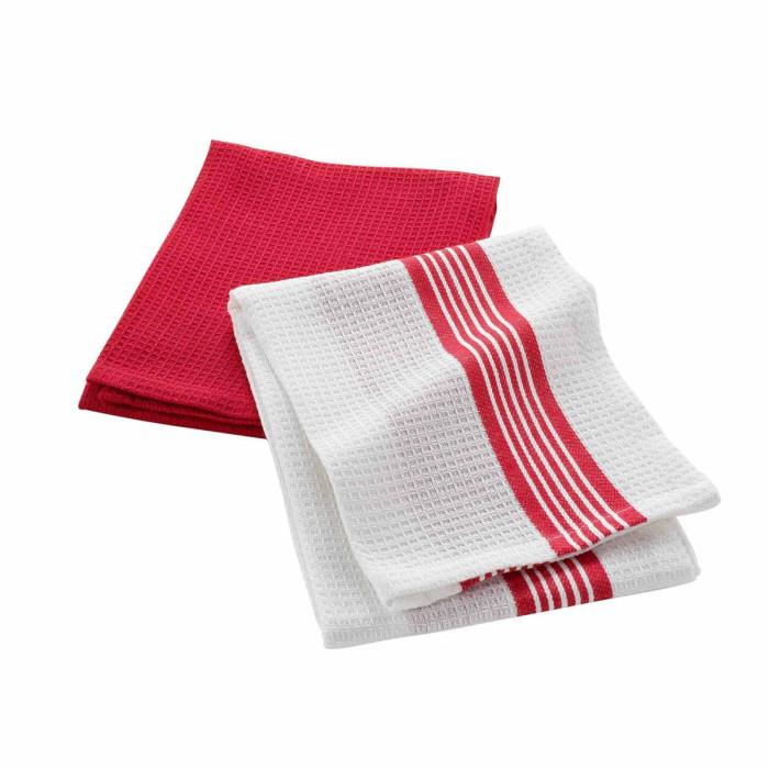 Lot de 2 Torchons Nid d’Abeille "Suzette" 50x70cm Rouge | Torchon & Essuie Main Linge de Cuisine Rouge