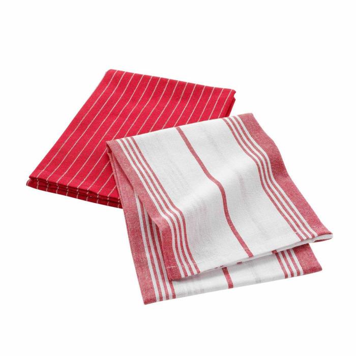 Lot de 2 Torchons "Suzette" 50x70cm Rouge | Torchon & Essuie Main Linge de Cuisine Rouge