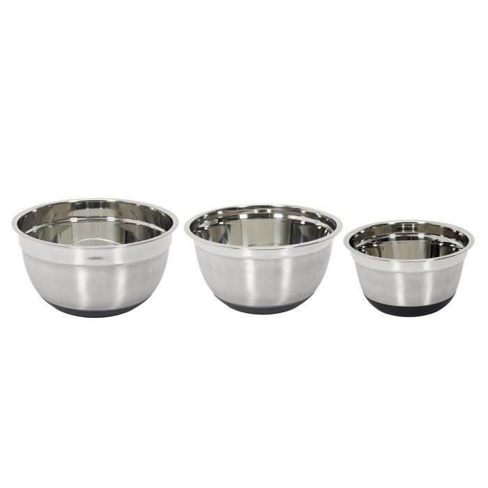 Lot de 3 Bols Pâtissiers "Antidérapant" 26cm Argent | Bol de Préparation Bol de Préparation Argent