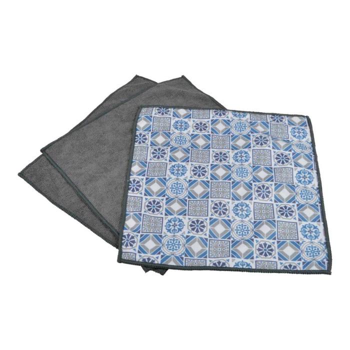 Lot de 3 Chiffons "Carreaux de Ciment" 30x30cm Gris | Chiffon Microfibre Chiffon Microfibre Chiffon Microfibre