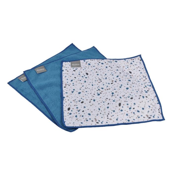 Lot de 3 Chiffons "Terrazzo" 30x30cm Blanc & Bleu | Chiffon Microfibre Chiffon Microfibre Blanc & Bleu