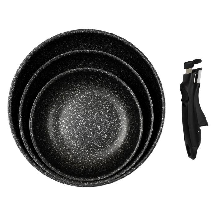 Lot de 3 Poêles Avec Poignée "Pierre" 29cm Noir | Poêle & Sauteuse Poêle & Sauteuse Noir