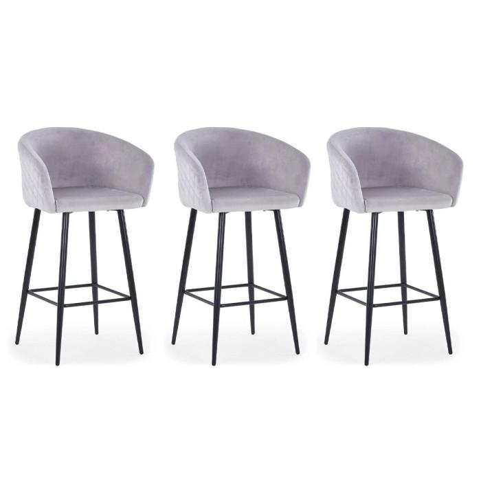 Lot de 3 Tabourets de Bar en Velours "Kandi" 106cm Argent | Tabouret de bar Cuisine & Bar Argent