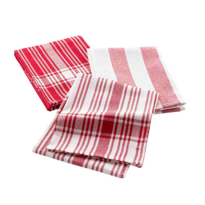 Lot de 3 Torchons "Bayado" 50x70cm Rouge | Torchon & Essuie Main Linge de Cuisine Rouge