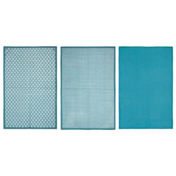 Lot de 3 Torchons "Imprimé" 45x70cm Bleu | Torchon & Essuie Main Linge de Cuisine Bleu