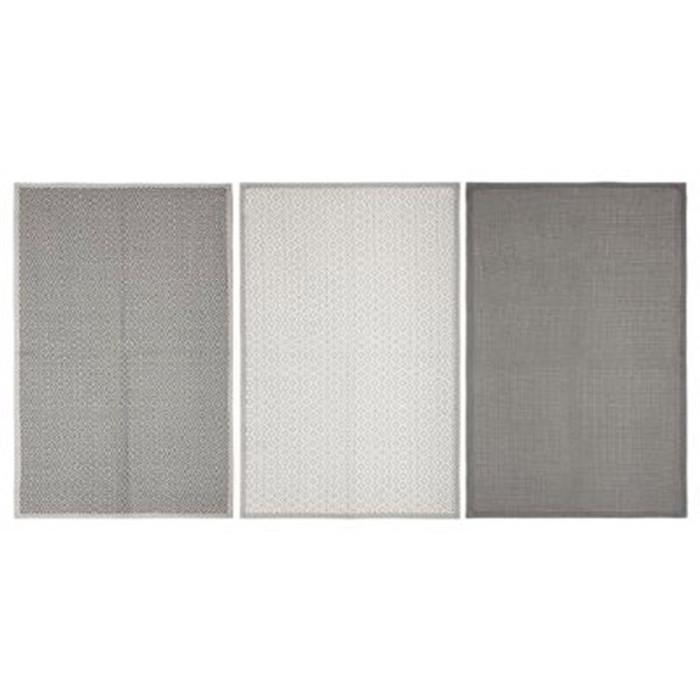 Lot de 3 Torchons "Imprimé" 45x70cm Gris | Torchon & Essuie Main Linge de Cuisine Gris