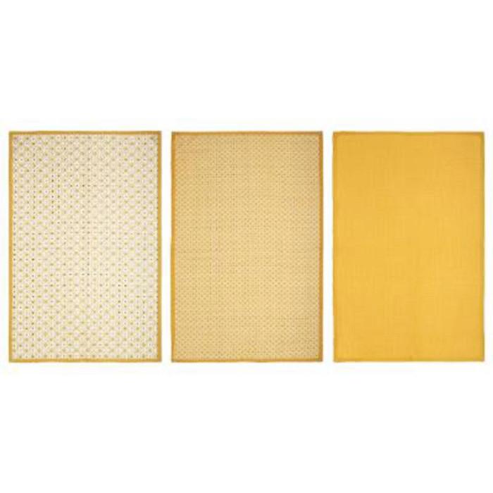 Lot de 3 Torchons "Imprimé" 45x70cm Ocre | Torchon & Essuie Main Linge de Cuisine Ocre