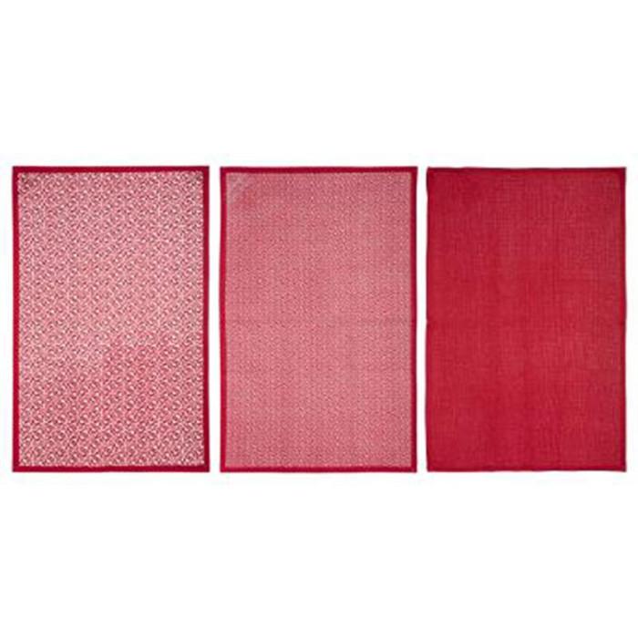 Lot de 3 Torchons "Imprimé" 45x70cm Rouge | Torchon & Essuie Main Linge de Cuisine Rouge