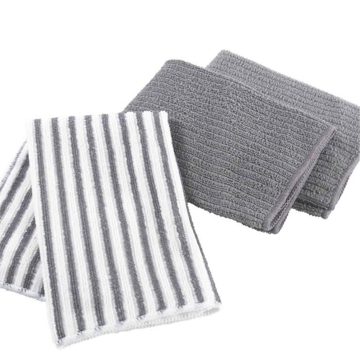 Lot de 3 Torchons Microfibre "Cuistot" 40x40cm Gris | Torchon & Essuie Main Linge de Cuisine Gris