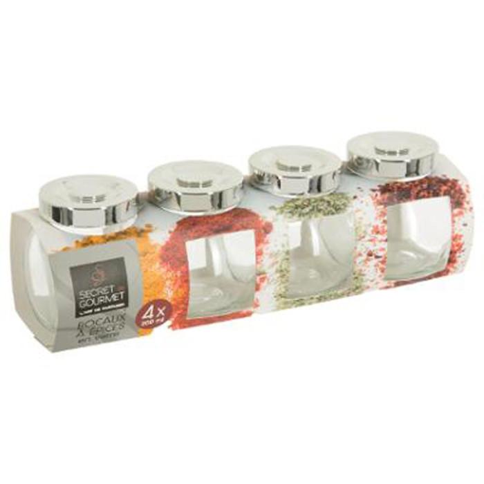 Lot de 4 Bocaux à Épices "Loupa" 200ml Transparent | Pot à Épices & Porte-Épices Boîtes de Rangement Pot à Épices & Porte-Épices