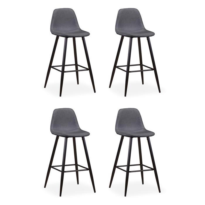 Lot de 4 Chaises de Bar Tissu "Yan" 100cm Gris | Tabouret de bar Cuisine & Bar Gris & Noir