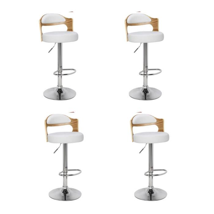 Lot de 4 Chaises de Bar "Wilson" 110cm Blanc & Chêne | Tabouret de bar Cuisine & Bar Blanc & Chêne