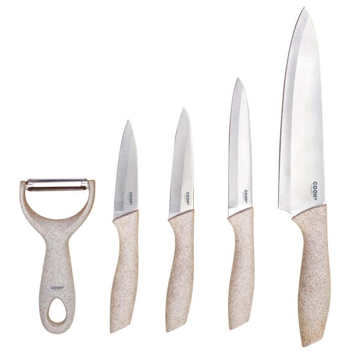 Lot de 4 Couteaux & Éplucheur "Inox" 31cm Beige | Couteau de Cuisine Couteau de Cuisine Beige