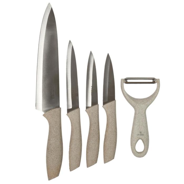 Lot de 4 Couteaux & Économe "Manche" 31cm Naturel | Couteau de Cuisine Couteau de Cuisine Couteau de Cuisine