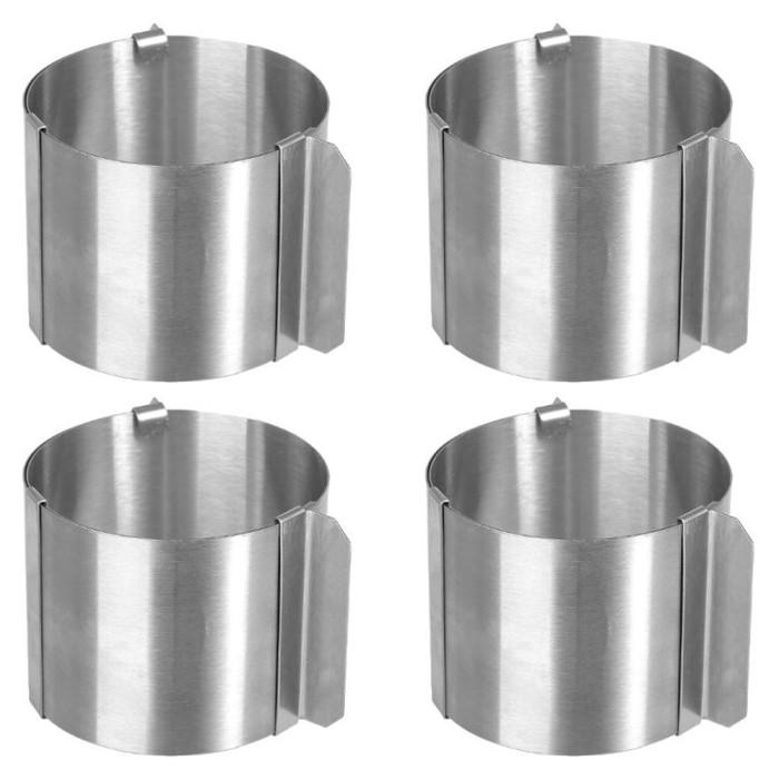 Lot de 4 Moules à Gâteau Rond Inox "Extensible" 6cm Argent | Moule à Pâtisserie Moule à Pâtisserie Argent