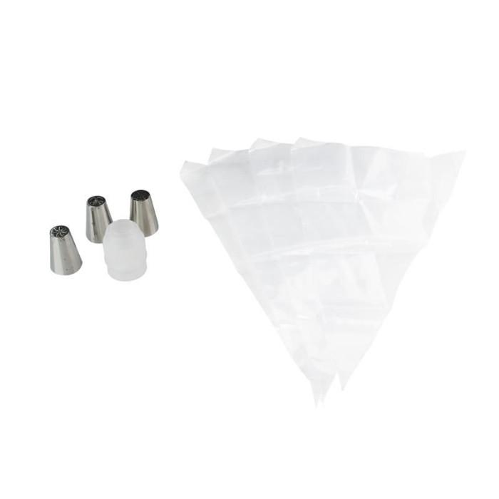 Lot de 4 Poches & 3 Douilles "Jetables" 18cm Argent | Décoration pour Pâtisserie Décoration pour Pâtisserie Argent & Transparent