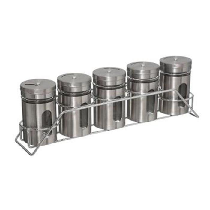 Lot de 5 Pots à Épices "Rack" 28cm Argent | Pot à Épices & Porte-Épices Boîtes de Rangement Argent