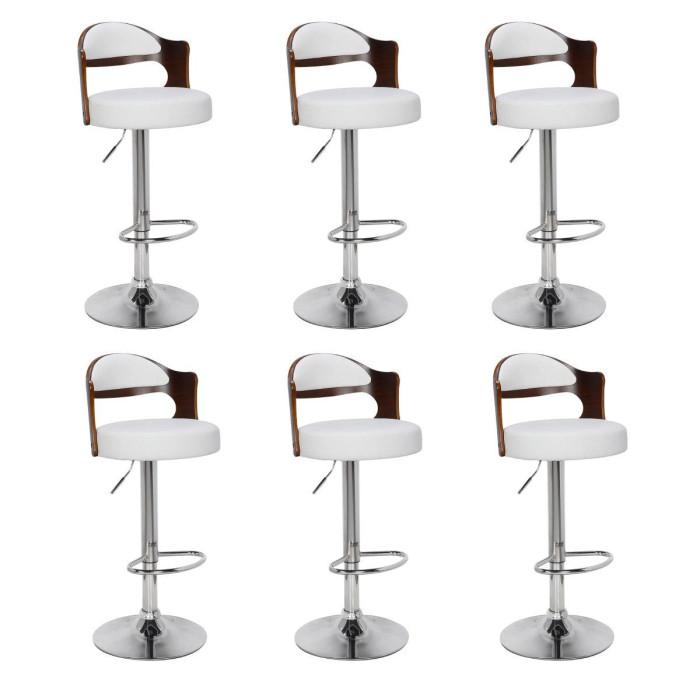 Lot de 6 Chaises de Bar "Wilson" 110cm Blanc & Marron | Tabouret de bar Cuisine & Bar Blanc & Marron