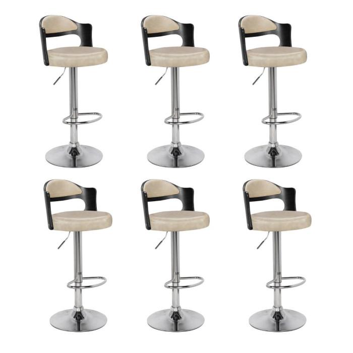 Lot de 6 Chaises de Bar "Wilson" 110cm Noir & Beige | Tabouret de bar Cuisine & Bar Noir & Beige