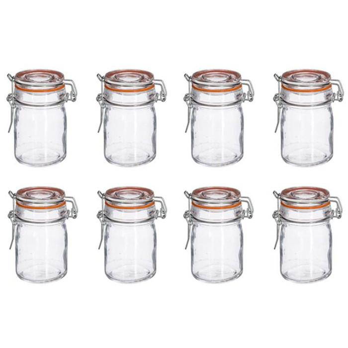 Lot de 8 Pots en Verre "Hermétique" 15cL Transparent | Bocal en Verre Bocal en Verre Bocal en Verre