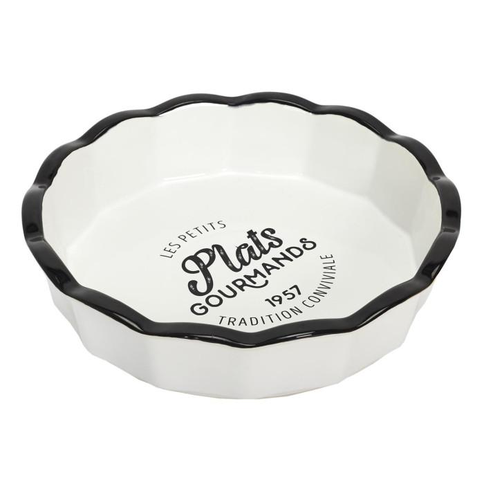 Plat Rond en Céramique "Gourmand" 25cm Blanc | Plat de Cuisson & Four Plat de Cuisson & Four Blanc & Noir