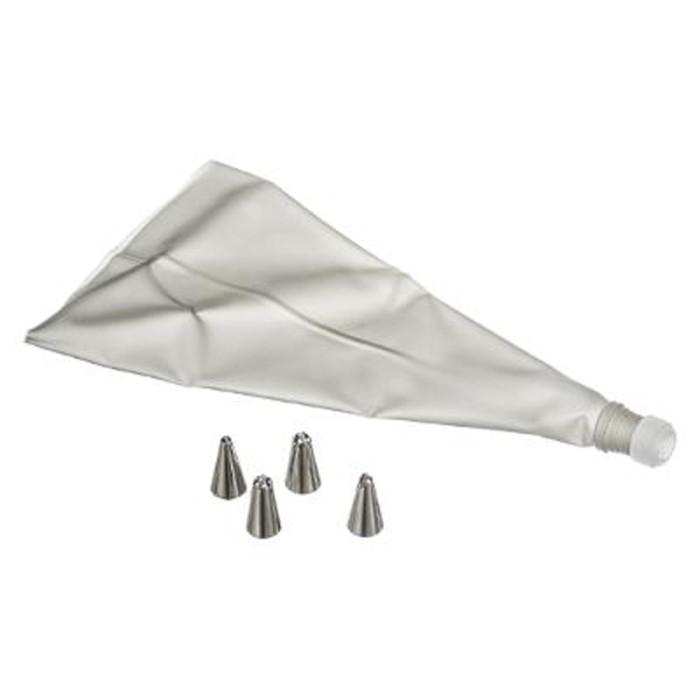 Poche à Douille & 4 Embouts "Réutilisable" 31cm Argent | Décoration pour Pâtisserie Décoration pour Pâtisserie Argent