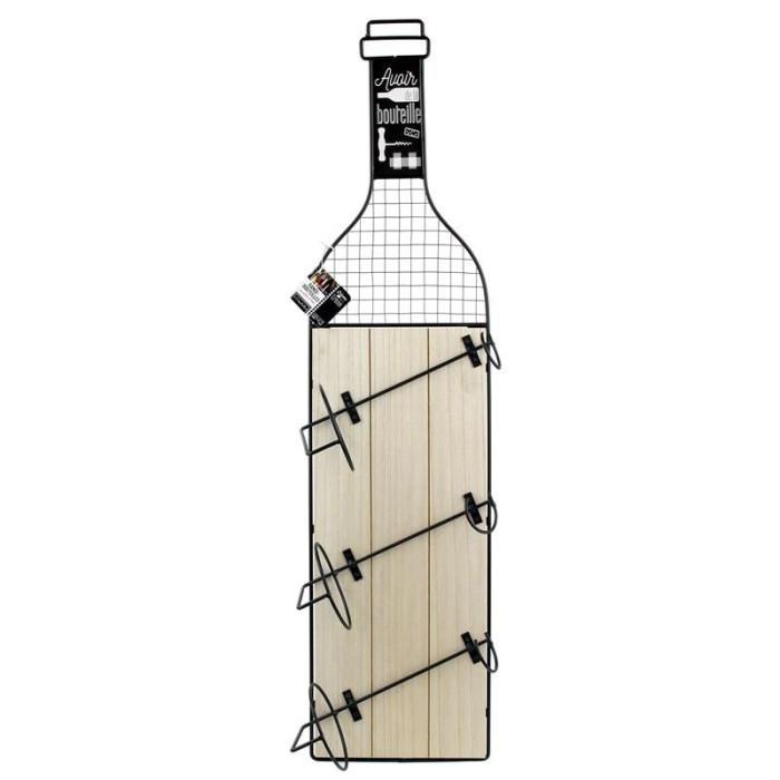 Porte-Bouteilles de Vin "3 Supports" 83cm Naturel | Porte-Bouteilles Equipement de Cuisine Naturel & Noir