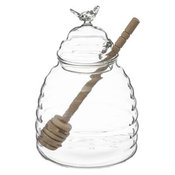 Pot à Miel en Verre & Cuillère "Honey" 14cm Transparent | Bocal en Verre Bocal en Verre Bocal en Verre