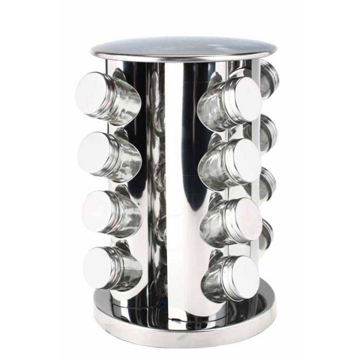 Présentoir à Épices 16 Pots "Inox" 27cm Argent | Pot à Épices & Porte-Épices Boîtes de Rangement Argent