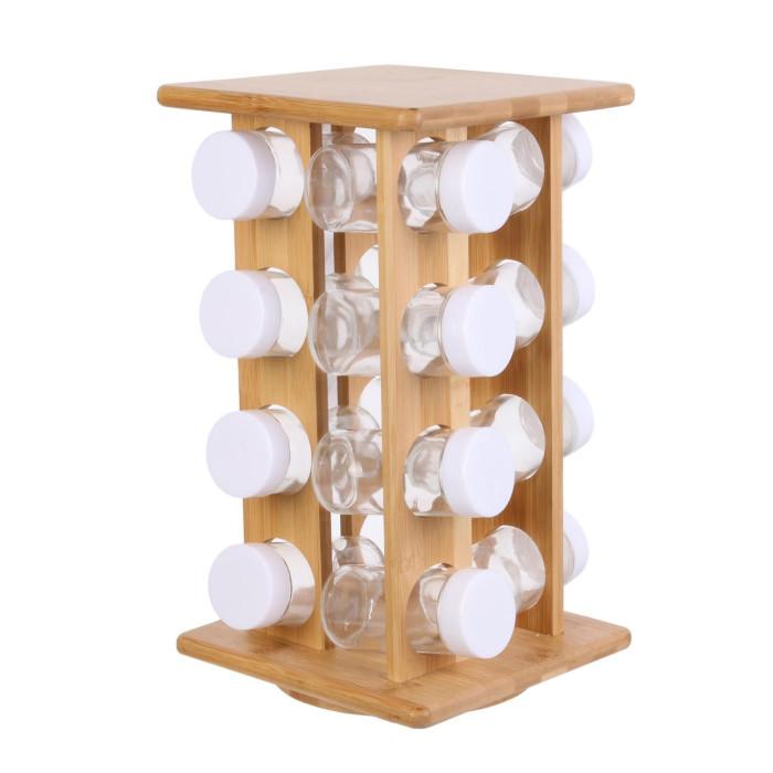 Présentoir à Épices Bambou "16 Pots" 31cm Naturel | Pot à Épices & Porte-Épices Boîtes de Rangement Naturel