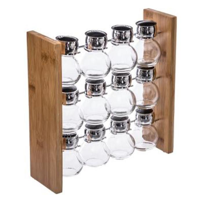 Présentoir à Epices Bambou "Wall" 12 Pots Naturel | Pot à Épices & Porte-Épices Boîtes de Rangement Naturel