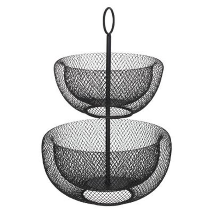 Serviteur 2 Étages en Métal "Mesh" 38cm Noir | Corbeille à Fruits Corbeille à Fruits Corbeille à Fruits